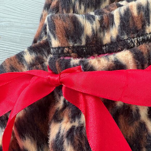 Leopard Print Fleece Lounge Pants Red Bow Cozy Holiday Glam Mob Wife Style S - Picture 5 of 6